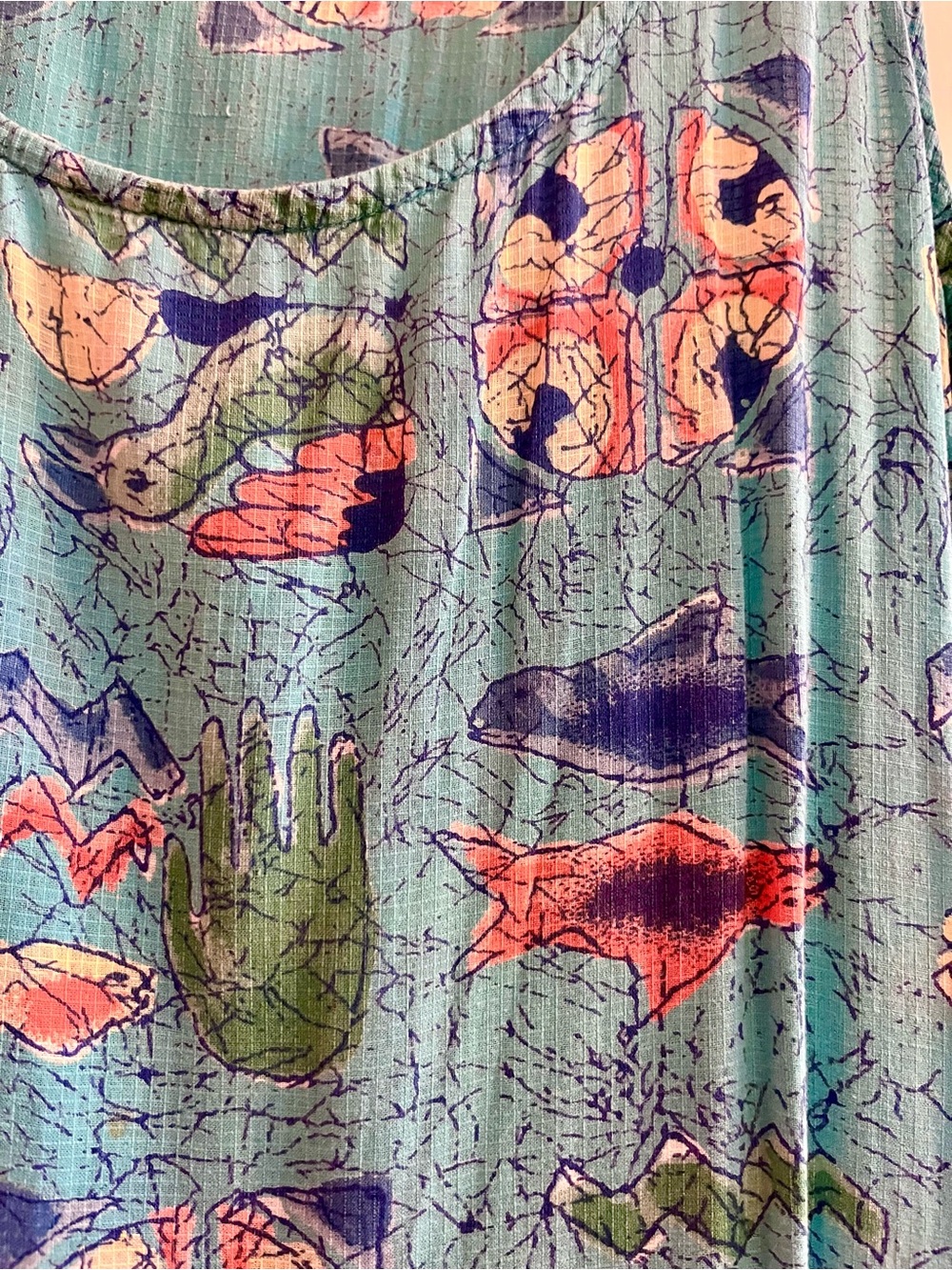 Aqua Blue Sleeveless Beachy Print Sundress, Vintage & Rare, Sultana by Adini - Picture 9 of 9